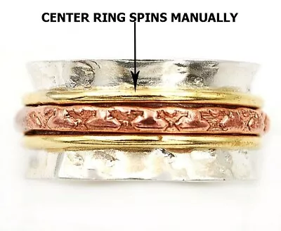 Three Tone Meditation Spinner 925 Sterling Silver Band Ring Sz 7 ED34-4 • $31.99