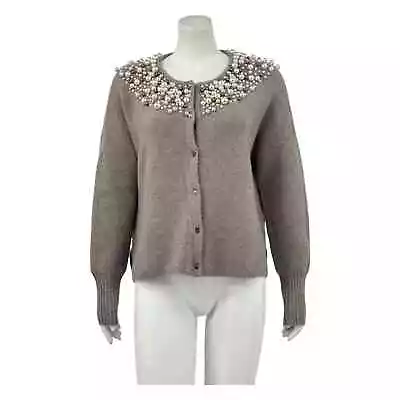 Moth Anthropologie Womens Alpaca Beaded Cardigan Sweater Size XS Taupe Knit • $18