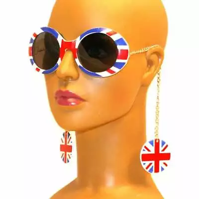 Union Jack Earring Chain Sunglasses.   UK Seller • £6.49