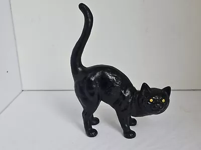 Vintage Black Cat Heavy Doorstop Cast Iron Hubley Style Tail Up Yellow Eyes • $74.99