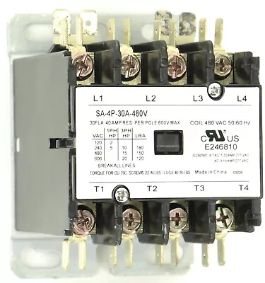 SA-4P-30A-480V Definite Purpose Contactor 4-Pole 30-Amp 480V Coil • $39.99