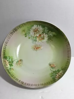 Beautiful 9.25  Vintage Handpainted  Porcelain Serving Bowl Green Floral A384 Jv • $27.54