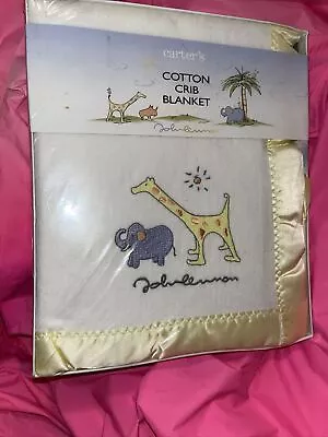 Vintage Carter's John Lennon Real Love Crib Baby Blanket Elephant Giraffe 36x50 • $49.99