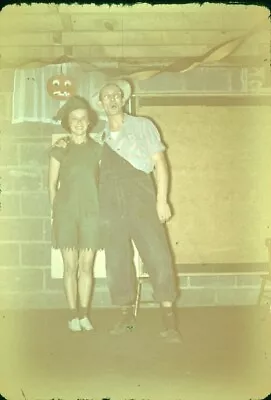 1950s Man + Woman Halloween Costumes Peter Pan Farmer Vintage 35mm Slide • £6.81