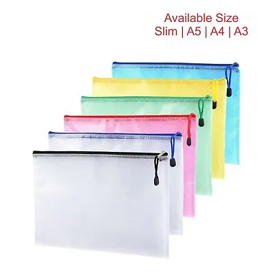 A3/A4/A5/Slim Plastic Wallet Zip Lock Bags File Document Bags Pocket Pack Of 6 • £4.99