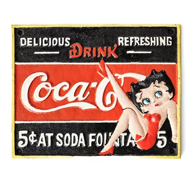 Drink Coca-Cola Betty Boop Cast Iron Advertising Sign Plaque #59134 • $65