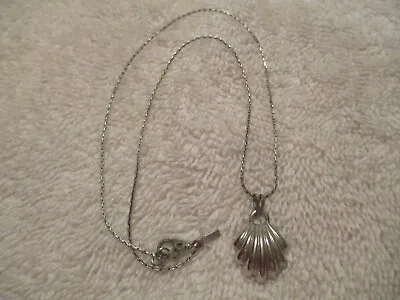 Vintage Signed MONET Silver Tone Shell Pendant Necklace • $9.99