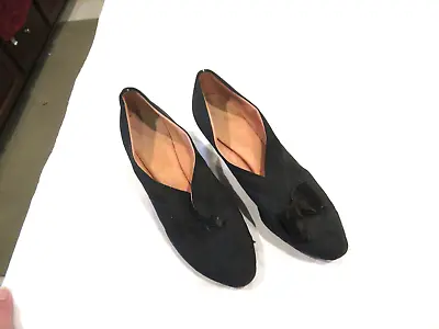 Black Fabric Shoes With Peach Colored Fabric Interiors C. 1920s • $47.86