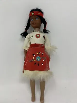 $22.99 • Buy Vintage Plastic Native American Indian Doll Blue Eyes Beaded Dress Headband 8.5”