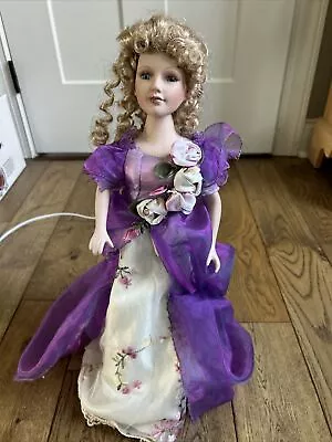 Vintage 20  Porcelain Doll Lamp Victorian Southern Bell Table Lamp Purple Dress • $15.99