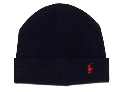 Polo Ralph Lauren Thermal Cuffed Hat Beanie Black Color Red  Pony NWT • $32.99