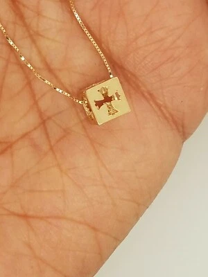 $110 • Buy 14K Yellow Gold Cross Dice Slider Square Pendant 0.5 Mm Box Chain 16  To 24 