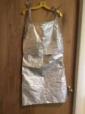 Vintage Mid Century 1960s Paper Party Dress Aluminum Foil Retro Mod Silver Metal • $90