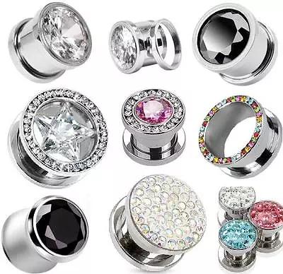 £10.93 • Buy New CZ Ear Plug Multi Paved Gem Flesh Tunnel Bling Stretcher Taper Expander