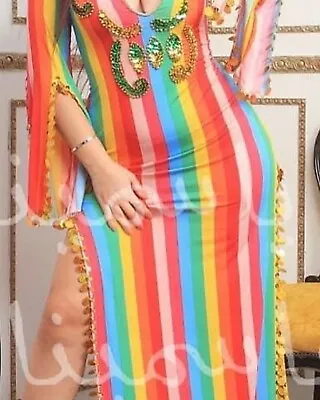 Egyptian Belly Dance Dress Saidi CostumeBaladi Galabeya Rainbow Abaya Kaftan • £25.20