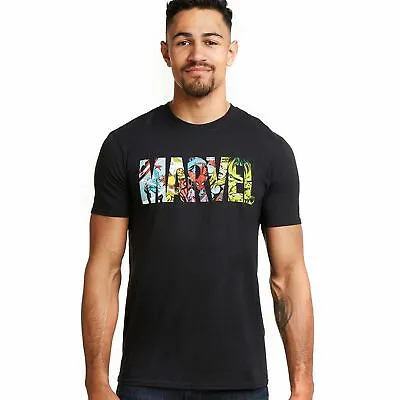 Marvel Mens T-shirt Comic Strip Logo Avengers Black S-2XL Official • £13.99