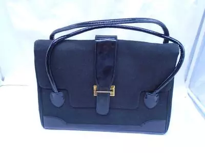 Lrge Vintage Mid Century Black Patent Leather Vinyl Purse Large Snap Closure MCM • $12.99