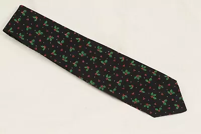 Vera Bradley Designs Men's Cotton Holly Berry Christmas Tie Black Red Green VTG • $25