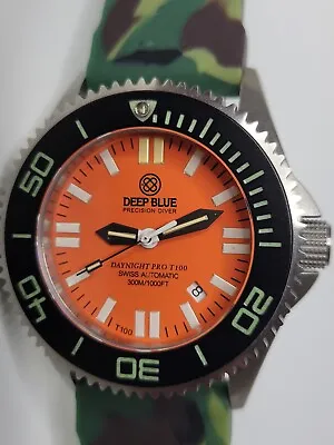 Deep Blue Men's Daynight Swiss Automatic Watch Orange Flat Tubes 44mm ETA 2824 • $359.10
