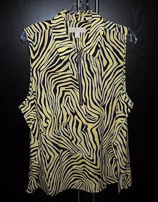 Michael Kors Sz XXL Yellow Black Zebra Sleeveless Zip Tank Blouse Top Shirt NWOT • $19.99