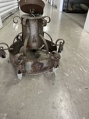 VTG  Medieval 6  Light Hanging Chandelier With Small Fan • $300