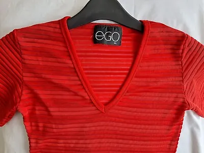 Red Figure Hugging T-shirt M/L Semi Sheer By EGO • £4.99