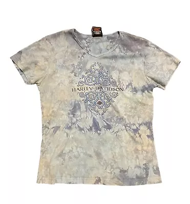 Harley Davidson Womens L Bluish-Gray Tie Dye T-Shirt W/ Sequins - Osage Beach • £16.36