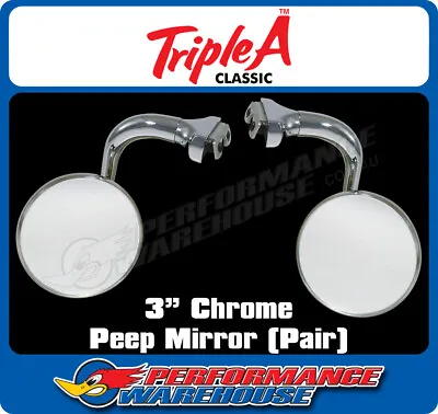 Chrome Classic 3  Round Peep Mirror (Pair) Hot Rod Vintage Classic • $49.78