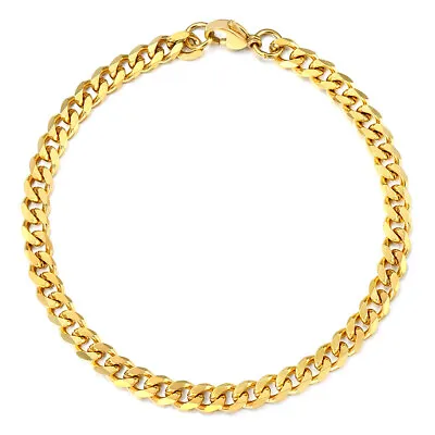 Men's Gold Plated Stainless Steel Curb Cuban Chain Link Bracelet 3/5/7/9/11 Mm • $7.80