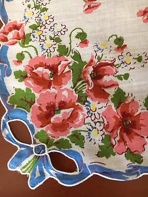 Vintage Lady's Hankerchief 14 X14  Excellent Condition  Bow Cutout In Corners • $6.99