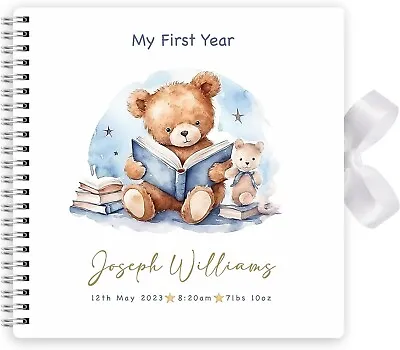 Personalised Baby First Year Memory Scrapbook Photo Album Book Teddy 30cm X 30cm • £12.99