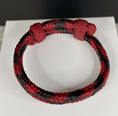 Vintage Hand Made Braided Adjustable Burgundy & Black Horse Hair Bracelet - 1681 • £38.91