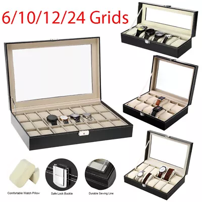 £13.99 • Buy Mens 6 10 12 24 Grids PU Watch Display Case Collection Storage Holder Box