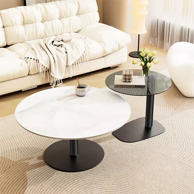 2pcs High Gloss Sintered Stone Large Coffee Table Glass Side Tables Anti Scratch • $359.91