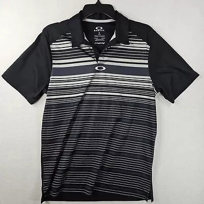 Oakley Hydrolix Polo Shirt Mens Small S White Black Striped Golf Shirt  • $10.84