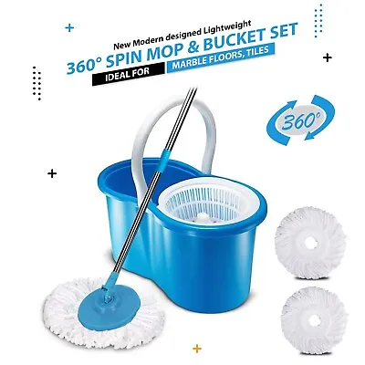 £10.95 • Buy Magic Mop Spin Bucket Set 2 Heads 360° Rotating Steel Microfiber Floor Dry