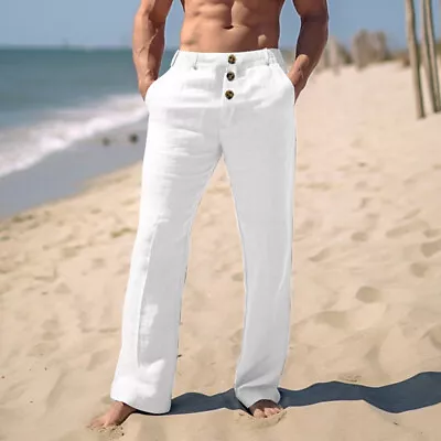 Men Loose Long Pants Straight-leg Pants Beachwear Casual Trousers Comfortable • $17