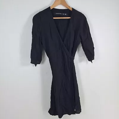 Backstage Womens Wrap Dress Size XS Black Short Sleeve V-neck Viscose 020709 • $14.49