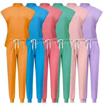 Stretch Medical Nurse Uniform Scrub Set Women Mandarin Collar Cargo Jogger Pants • $28.79