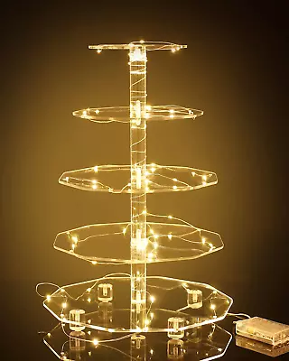 5 Tier Clear Cupcake Stand With LED String Light Acrylic Cupcake Display Holder • $51.99