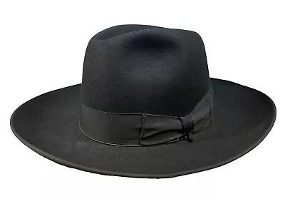 Borsalina Antica Casa 1857 Black Wide Brim Fedora Felt #57 Hat US 7 1/8 UK 7 • $120