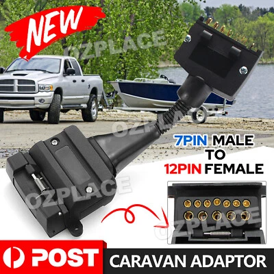 $14.45 • Buy 7 Pin Flat Plug To 12 Pin Socket Female & Male Adaptor Trailer Caravan Connector