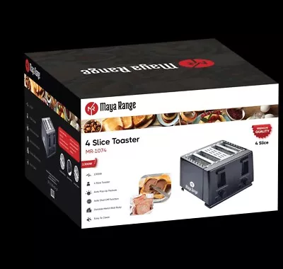 Black Toaster 4 Slice 1300W Variable Browning Control With Crumb Tray Kitchen UK • £26.99