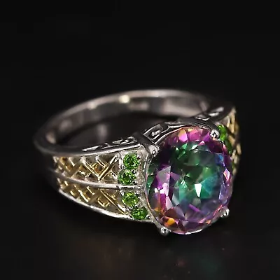 Sterling Silver - STS CHUCK CLEMENCY Mystic Topaz & Peridot Ring Size 7 - 5g • $2.99