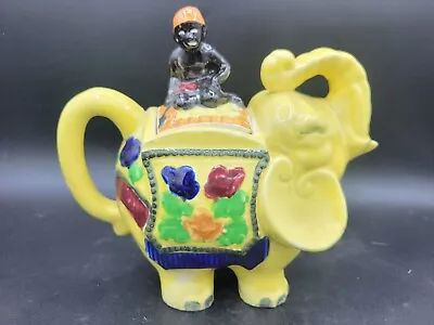 Vintage Yellow Elephant Teapot With Rider On Lid Ceramic Japan • $20