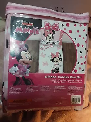 New In Factory Sealed Packaging Disney Minnie Mouse 4pc Toddler Bedding Bed Set • £47.67