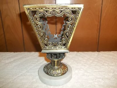 Vintage 60s Ornate Candle Holder Italian Marble Base Goldtone Antique Pattern • $45