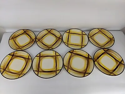 Vernon Vernonware Set 8 Dinner Plates Organdie Plaid Brown Trim 1937-1958 • $129.99