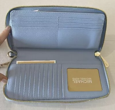 Michael Kors Continental Wallet Wristlet Pale Blue Leather 35T7GTVE7L NWT $278 • $82.99