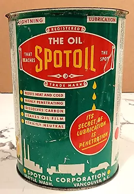 Vintage SPOTOIL 1 Qt Oil Can   It's SECRET Of LUBRICATION Is PENETRATION   Quart • £9.72